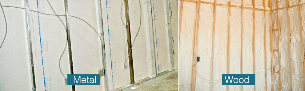spray-foam-beteen-metal-and-wood-studs